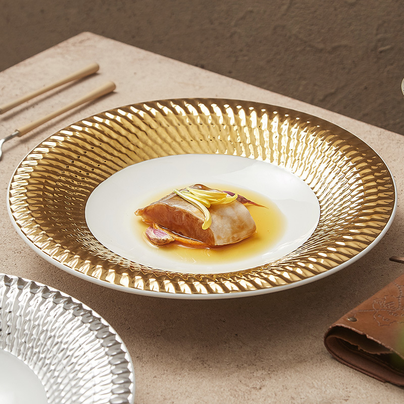 Đĩa gốm nổi, đĩa mì Ý, bộ đồ ăn khách sạn thương mại, đĩa canh, món cao cấp, nhẹ nhàng sang trọng, đĩa gia dụng