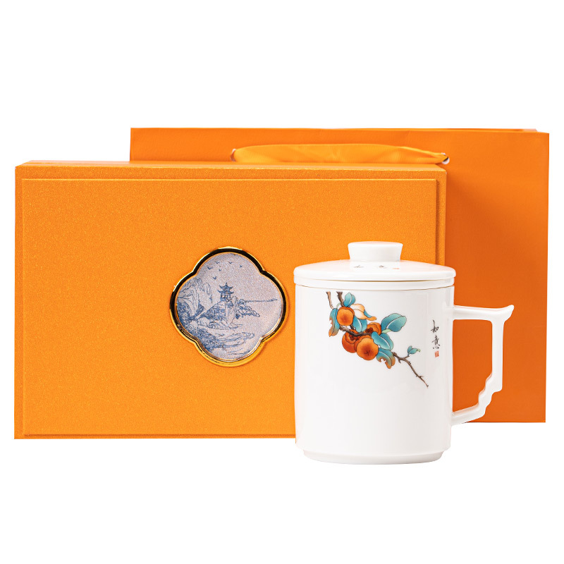 Cốc trà gốm sứ ngọc bích mỡ cừu Cốc văn phòng chuyên dụng cá nhân cốc trà sứ trắng Có Nắp Cốc pha trà tách nước