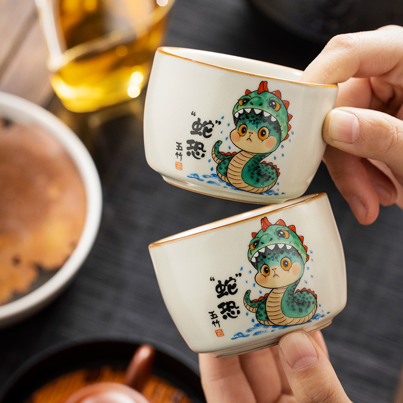 Cốc chủ nhân rắn Ruyao, cốc uống trà sáng tạo cá nhân chuyên dụng gốm sứ, cốc trà tinh tế cao cấp, bộ trà