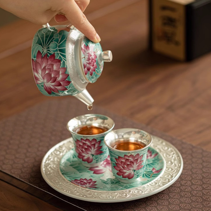 Ấm trà gốm sứ hồ sen một ấm hai tách bộ ấm trà Kung Fu bộ ấm trà hộp quà ấm pha trà