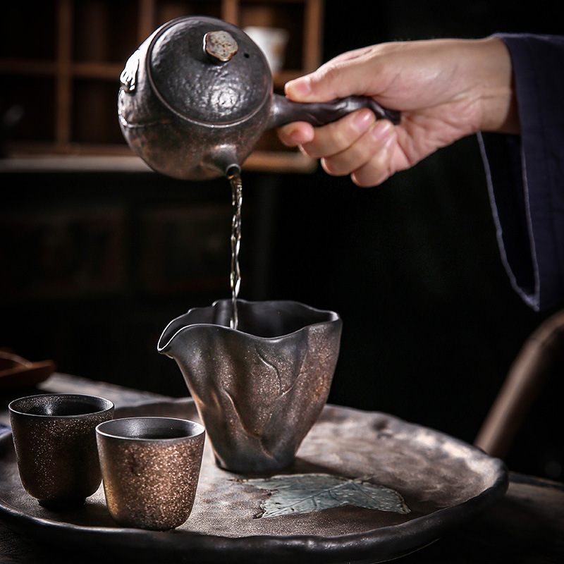 Cốc công bằng lá sen gốm sứ cốc công cộng cỡ lớn tráng men sắt mạ vàng kiểu Nhật cốc chia đều dụng cụ pha trà Bộ trà Kung Fu cổ