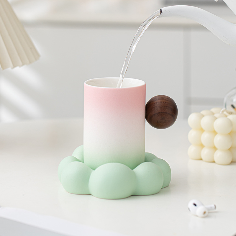 Cốc Cloud Cup Gốm gradient Cốc văn phòng tại nhà dành cho nữ Cốc cà phê đặc biệt có đế lót ly Cốc uống nước Lưu niệm