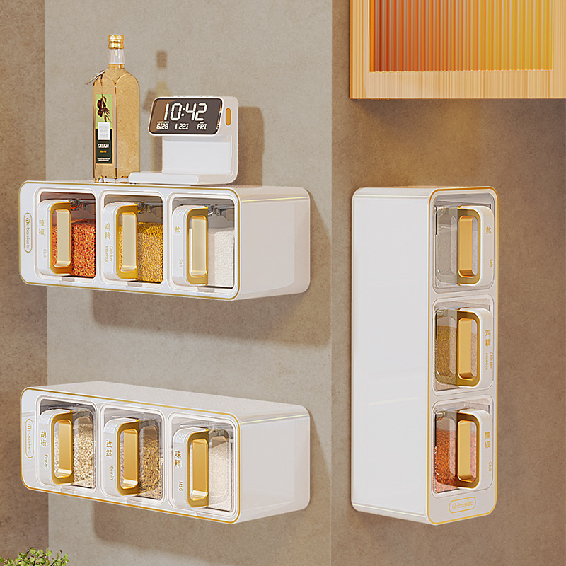 Hộp gia vị hộp gia vị hộp gia vị bột ngọt Muối treo tường bếp gia dụng hộp gia vị Treo Tường Hộp đựng gia vị Bộ hộp đựng gia vị