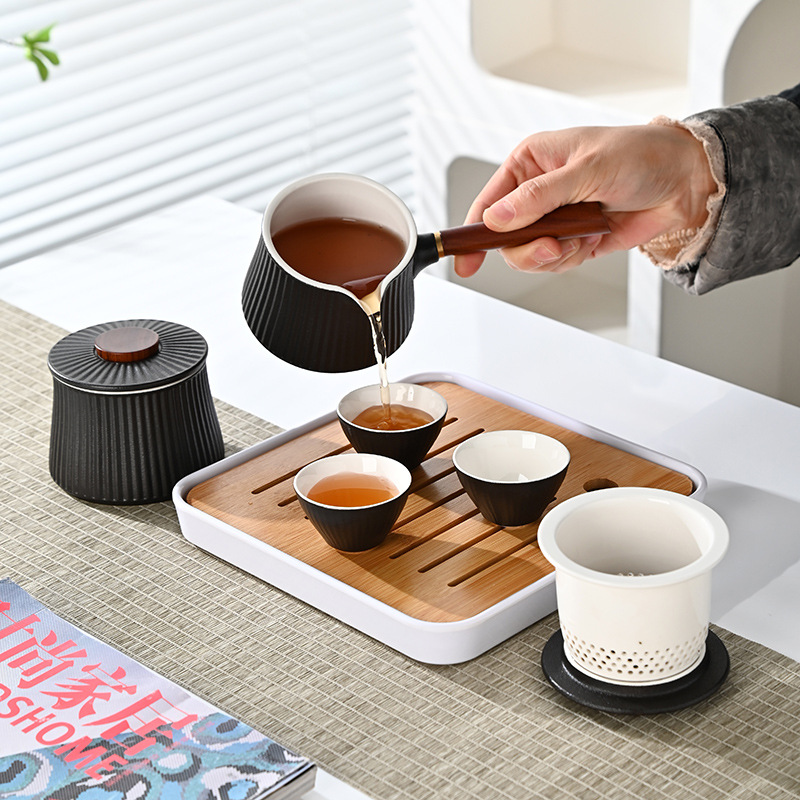 Bộ ấm trà du lịch Nhật Bản một ấm ba cốc gốm sứ nhanh cốc cầm tay cầm bên hông cầm tay cao cấp sang trọng nhẹ