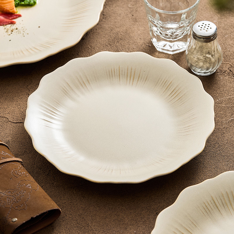 Đĩa ren màu be trở thành lò nung Đức Hoa, đĩa đựng đồ ăn bằng gốm cao cấp gia dụng, đĩa canh sâu, đĩa nông, đĩa phẳng cỡ lớn