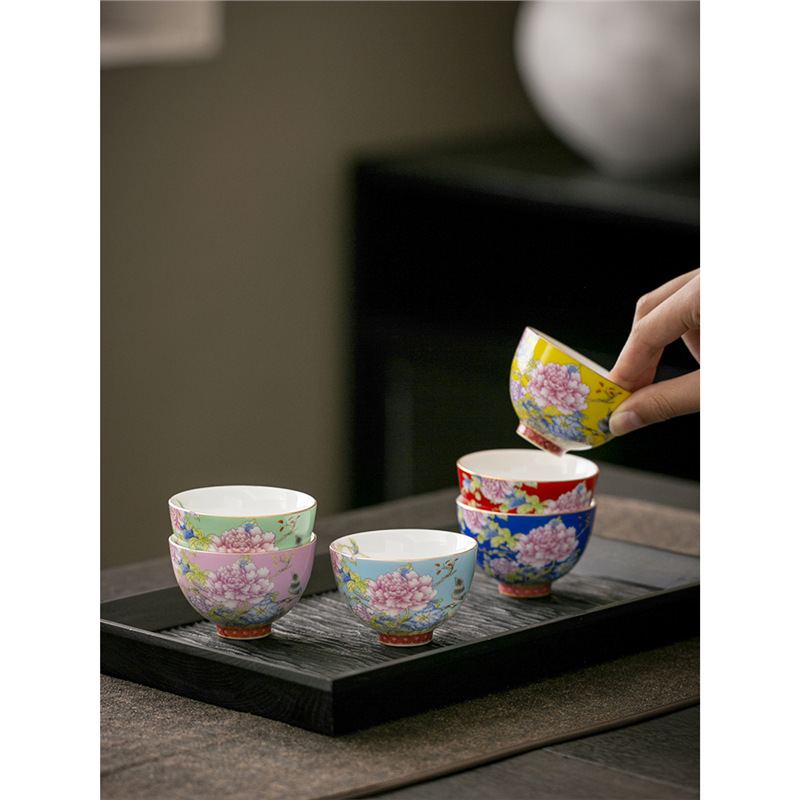 Bộ cốc trà Kung Fu gốm sứ tráng men vạn hoa cổ điển cốc trắng xanh cốc đơn cốc nhỏ tinh tế gia dụng
