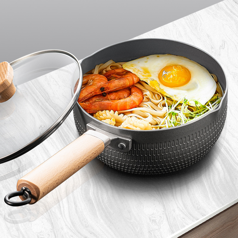 Nồi tuyết hợp kim nhôm nồi sữa nhỏ cán gỗ gia dụng nồi ăn dặm cho bé nồi chiên chống dính cỡ nhỏ sáng tạo nồi canh