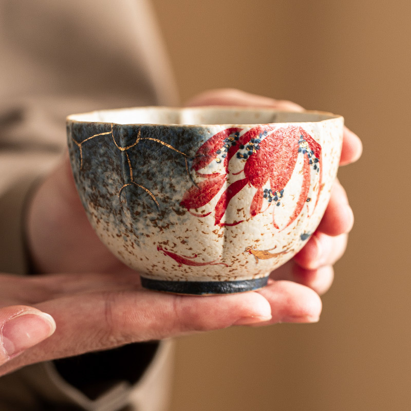 Nhà máy màu xanh và trắng đá lửa màu đỏ gốm sứ chủ nhân cốc vẽ tay hoa sen vần sen Koi cánh hoa tách trà tách trà