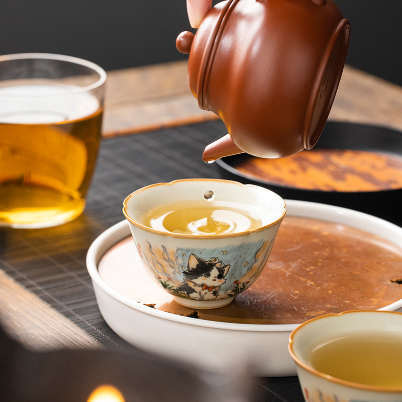 Cốc trà miệng mèo dễ thương Ruyao cốc chủ sở hữu cốc gốm sứ đặc biệt cá nhân cốc trà mở cốc trà men đá nứt