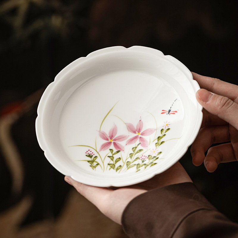 Bộ dụng cụ trà gốm sứ gia dụng hình chuồn chuồn hoa hướng dương, gồm đế chén trà, giá đỡ ấm trà, thảm trà, khay đựng trà khô, khay bong bóng.