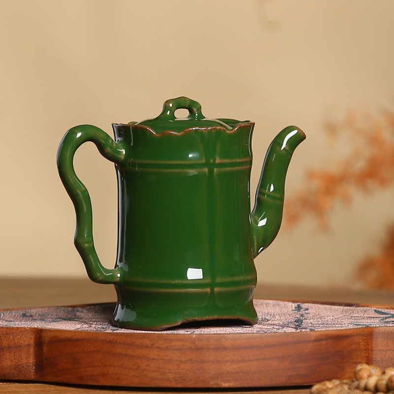 Zhuang Chui Renlang Green Bộ trà gốm lò chính thức được làm thủ công bằng đất sét khoáng thô Đế sắt Ấm trà kiểu tre Ấm trà khớp tre Tinh tế.