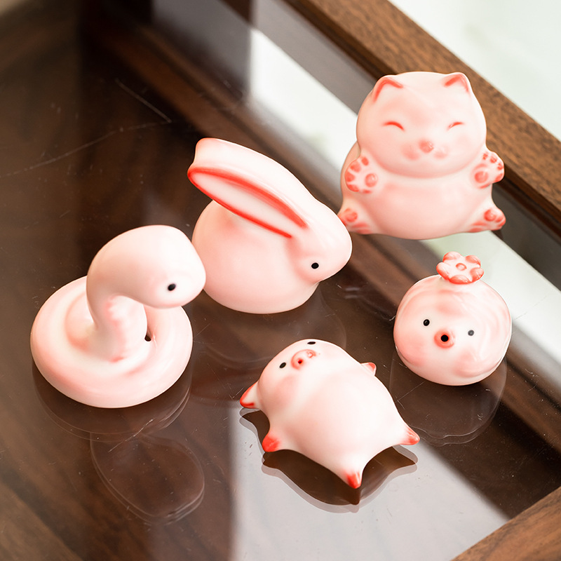 Đồ trang trí thú cưng trà sáng tạo động vật lò Fenru, thạch mỡ lợn cao cấp có thể nuôi trà, đồ cầm tay cắm hương gốm sứ có giá trị cao