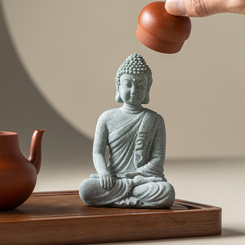 Đồ trang trí nhỏ của tượng Phật ngồi năm vị Phật bằng đá xanh