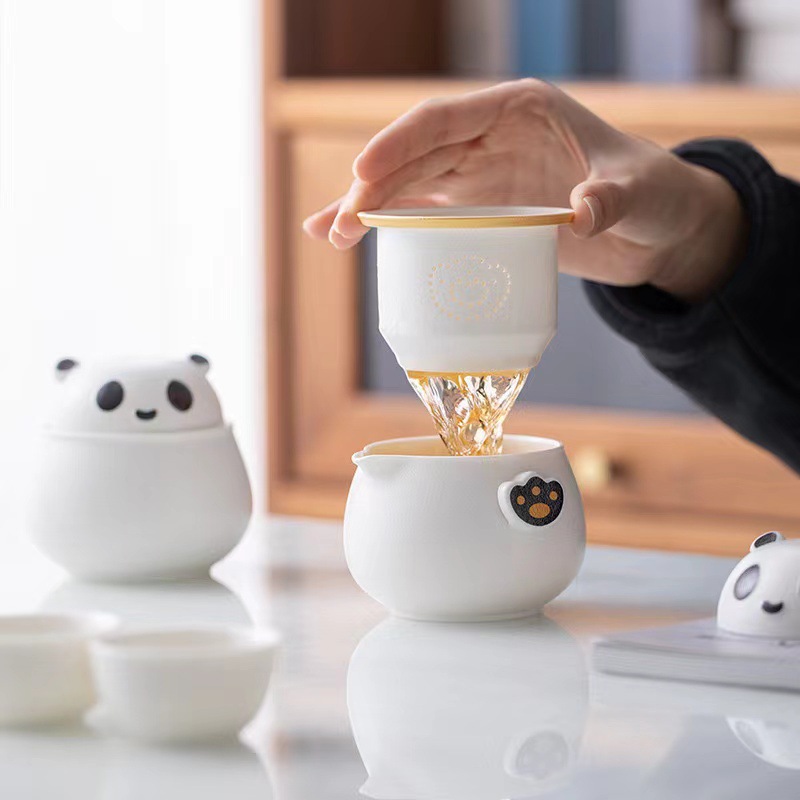 Bộ trà du lịch bằng gốm Sứ Panda Wenchuang Đồng hành Công ty Quà Tặng Hoạt động kinh doanh Hộp quà hàng năm Bộ trà xách tay