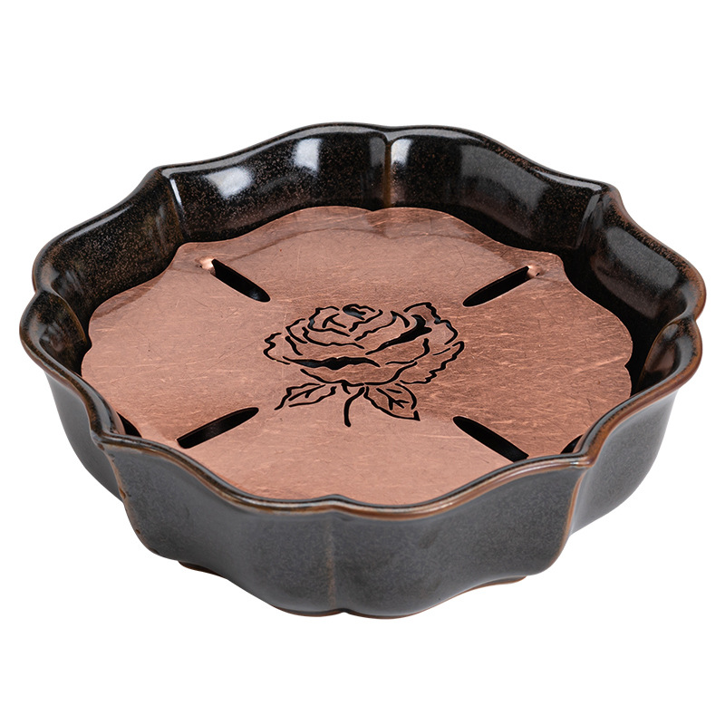 Ấm cánh hoa đồng thau cổ điển men ngọc, khay đựng trà gốm, khay đựng trà khô, khay đựng trà nhỏ, khay đựng trà, khay đựng trà