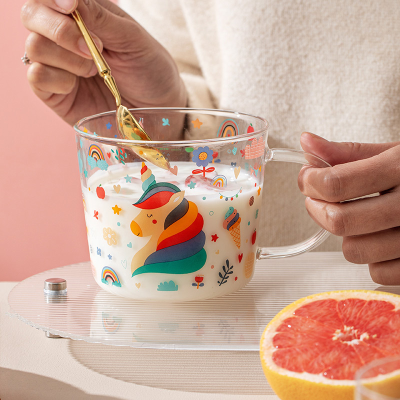 Cốc thủy tinh có vảy Thần Thú cốc sữa nóng chống cháy nổ có giá trị cao chịu nhiệt độ cao Cốc uống nước nữ sinh gia dụng