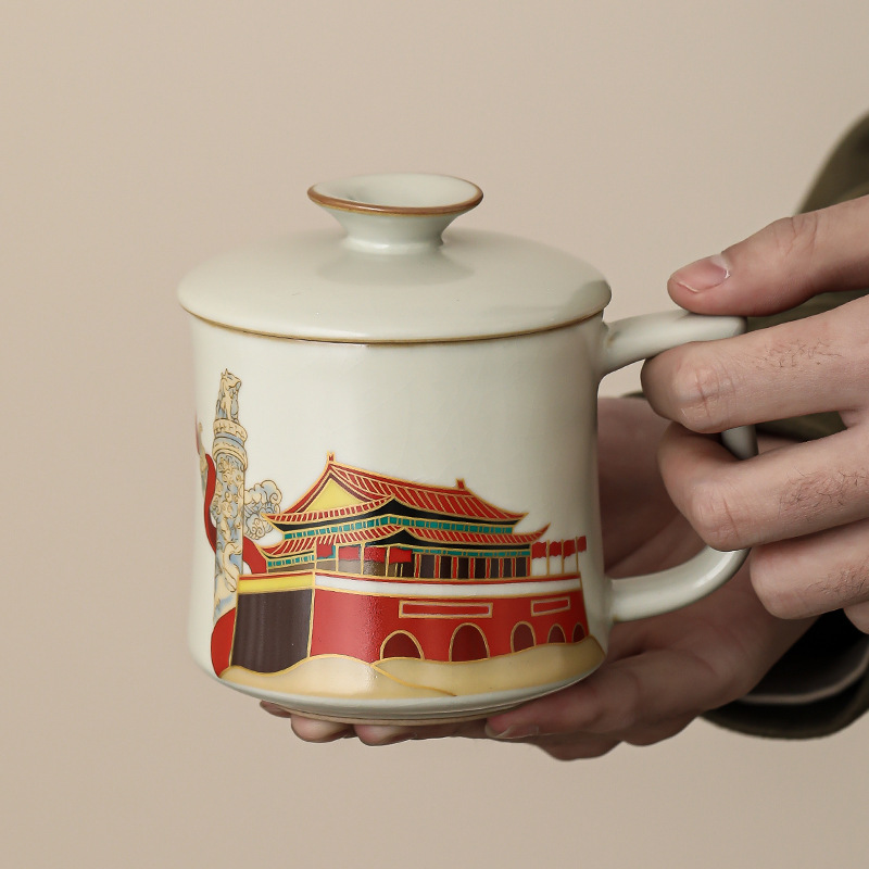 Ru Yaoyan Song Zhonghua Thịnh vượng Pha trà Cốc nước Cốc nước Đá gốm sứ Cốc gia dụng văn phòng Cốc trà có nắp