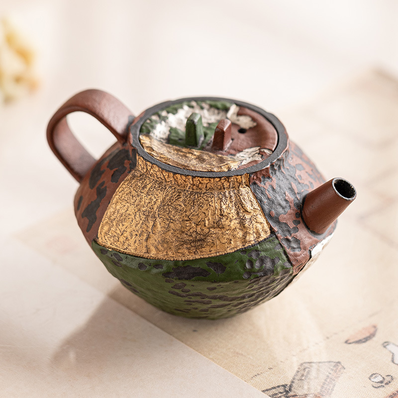 Ấm trà Baijia chạm khắc vàng thủ công, ấm trà gia dụng bằng gốm thô, bộ ấm trà kung fu bùn đá cũ, ấm đơn không nóng