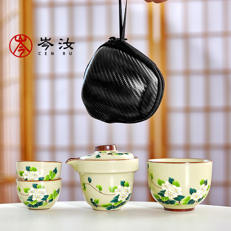 Cen Ruru lò một ấm ba cốc bộ trà du lịch ngoài trời ly nhanh tiện lợi gốm sứ cao cấp