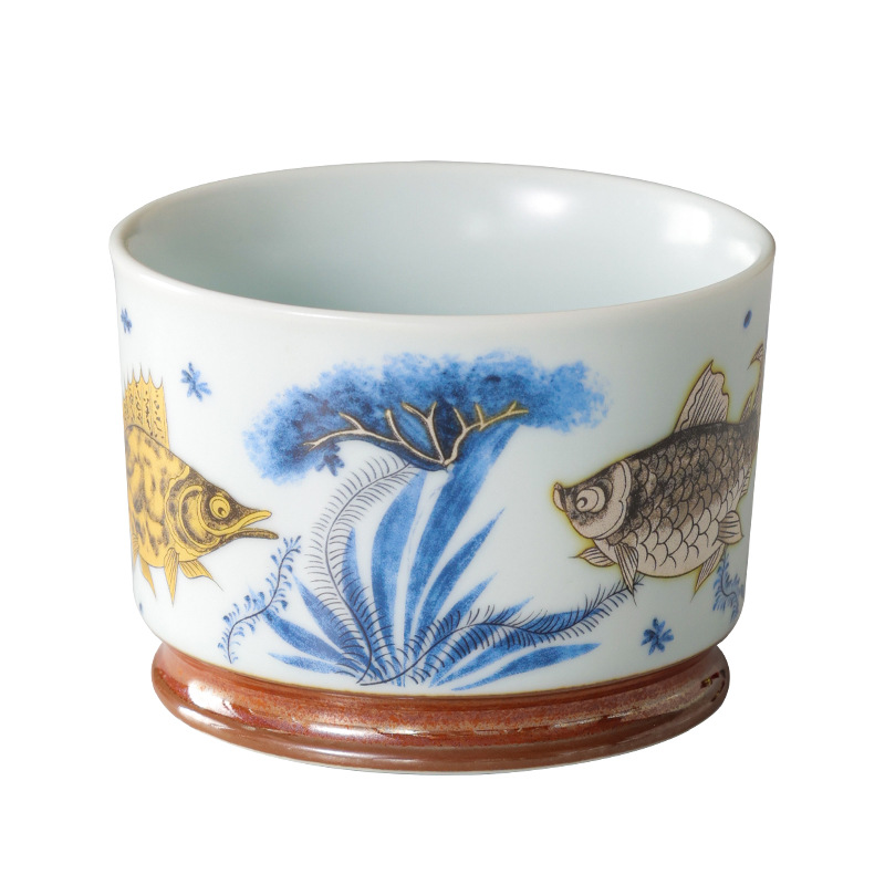 Soda tráng men Rongtian Cup-Cá và tảo Cốc chủ nhân Cốc uống trà gốm sứ gia dụng Cốc trà Bộ trà Kung Fu Chén trà
