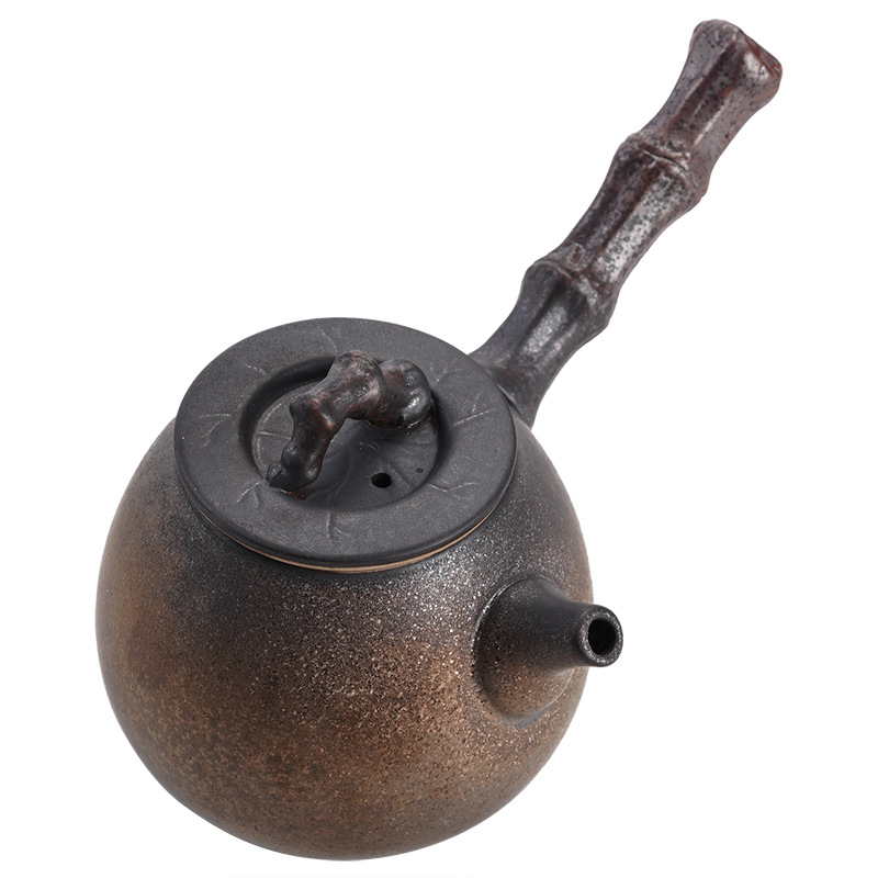 Ấm tay cầm bên bằng sắt mạ vàng kiểu Nhật ấm trà tay cầm ngang đơn gốm sứ gia dụng cổ điển ấm trà nhỏ Bộ trà Kung Fu dụng cụ pha trà