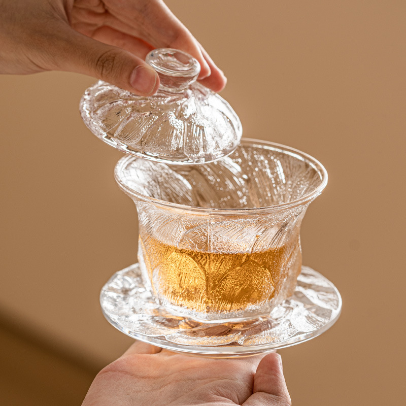 Bát trà tráng men đơn phong cách Trung Quốc có nắp không nóng Bộ trà Kung Fu bát pha trà gia dụng