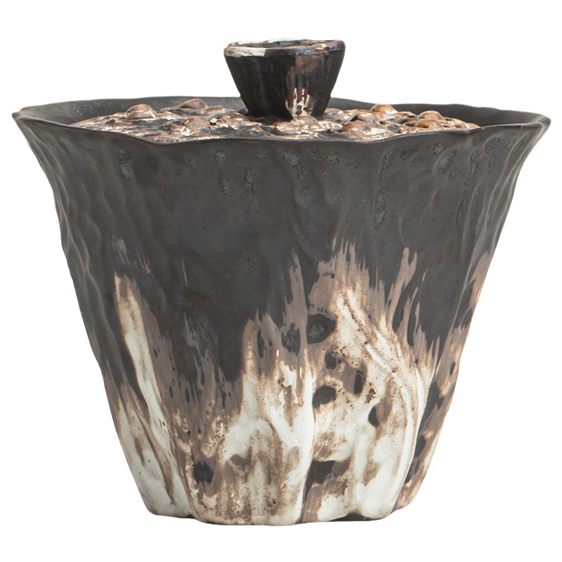 Wabaijifeng Lotus Rhyme Có nắp bát gốm thô chạm nổi thủ công lớn tách trà bộ trà Kung Fu dụng cụ pha trà cổ