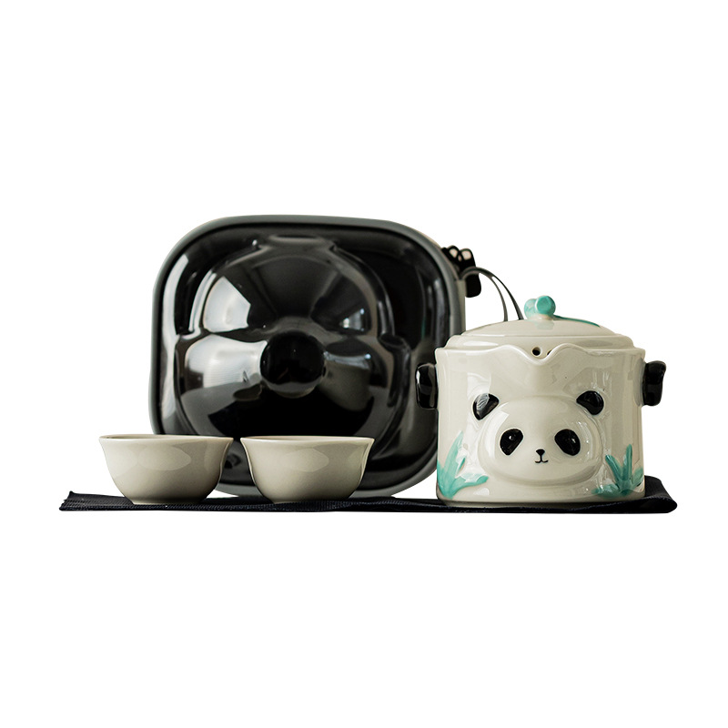 Vẽ tay Panda Kuaike Cup Bộ ấm trà du lịch gốm sứ Một ấm hai cốc cắm trại ngoài trời ô tô cầm tay nhóm pha trà