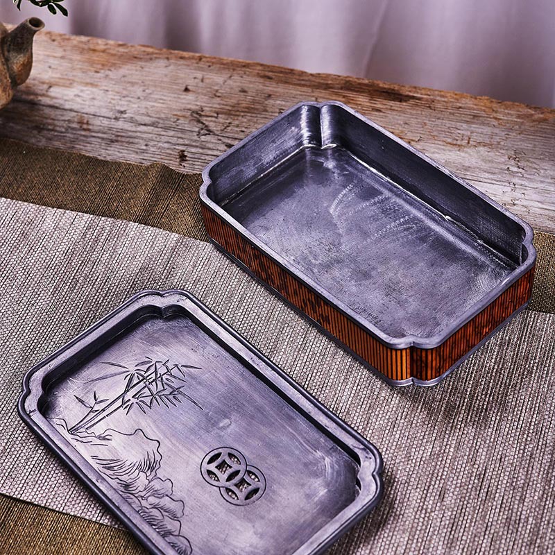 Ấm tre Tương Phi, khay đựng nước hình chữ nhật thiếc cổ, khay đựng trà nhỏ, khay đựng trà, khay đựng trà gia dụng, dụng cụ trà Kung Fu, ấm
