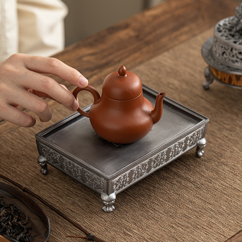 Ấm thiếc cũ mang phong cách Trung Quốc xây nước giả cổ Bộ ấm trà Kung Fu cũ Khay trà bàn ủ khô bàn nâng ấm trà khay đựng nước