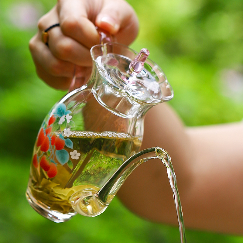 Đồ pha trà giả Song Guifei ấm trà thủy tinh cầm tay dụng cụ pha trà xanh đặc biệt dụng cụ pha trà xung quanh bếp pha trà Bộ Ấm đun nước