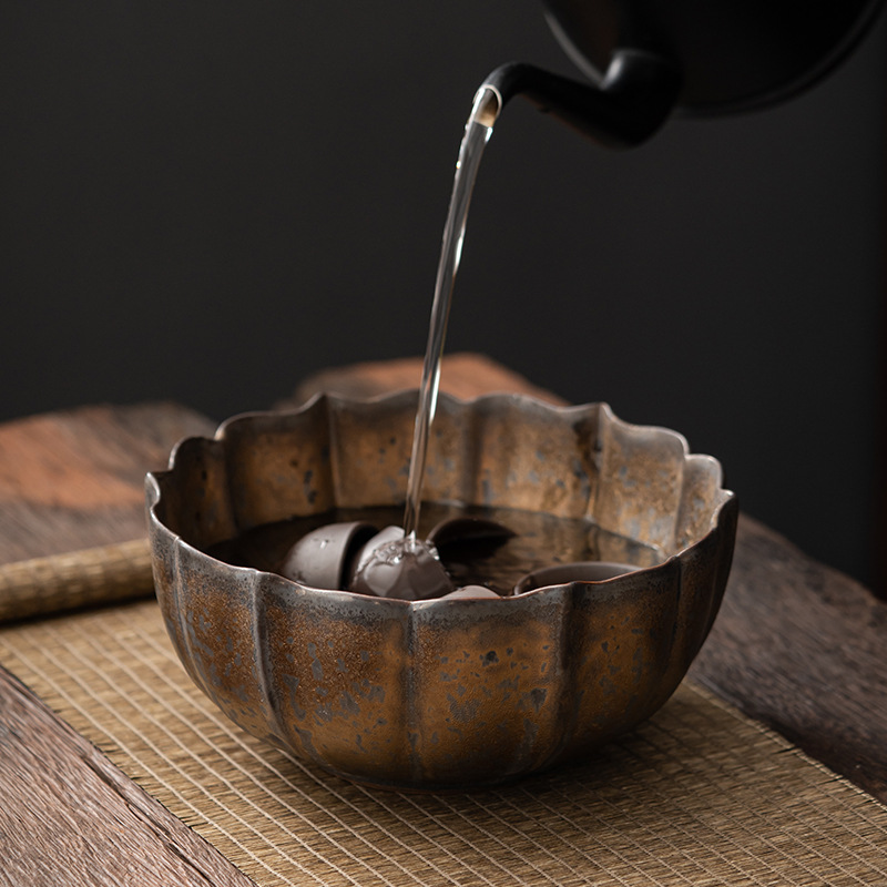 Trà Hoa Sen mạ vàng kiểu Nhật rửa chén trà gốm sứ cỡ lớn rửa chén bát nước ấm chén Rửa chén phụ kiện trà đạo Kung Fu