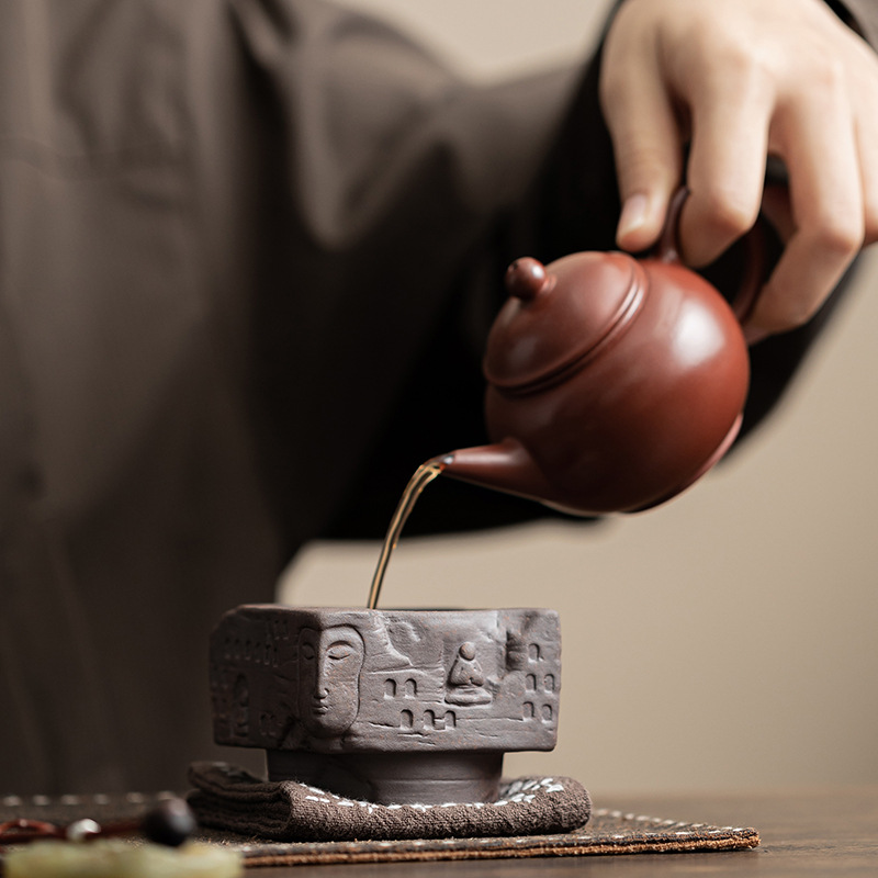 Old Rock Mud Zen Shadow Fangyuan Cup Cốc uống trà cổ điển sáng tạo Cốc uống trà Cốc chủ nhân Cốc đơn gốm sứ Bộ trà Kung Fu