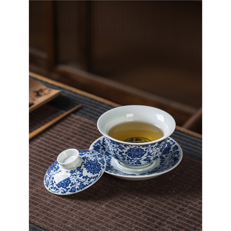 Jingdezhen Liuzhilian Sancai có thể có bát trà cốc đơn bát trà bộ trà Kung Fu bán buôn dụng cụ pha trà chống bỏng