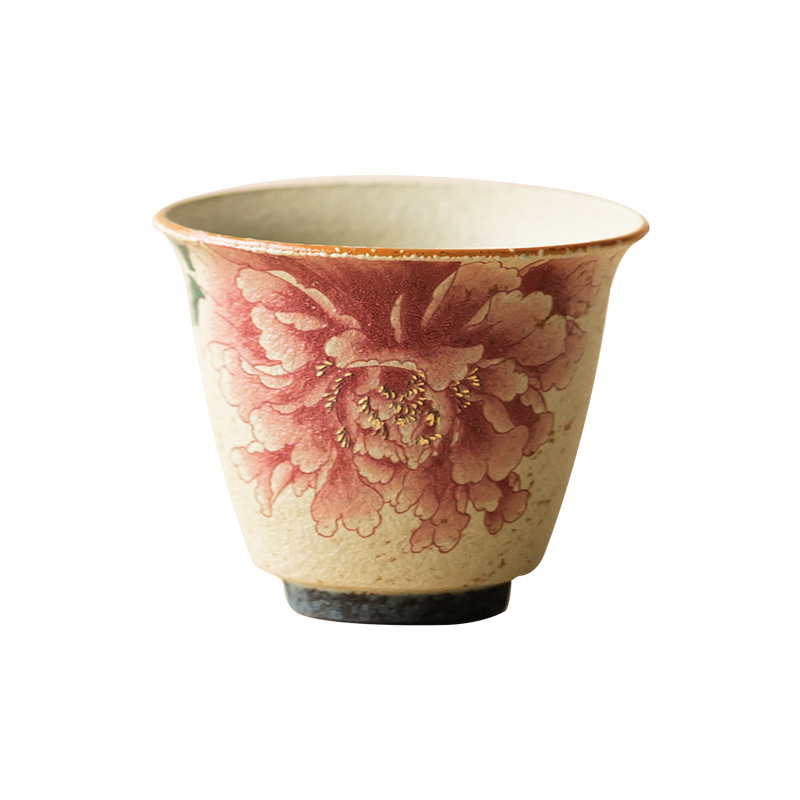 Cốc trà gốm sứ đỏ đá lửa xanh trắng cốc trà gia dụng cốc miệng hoa cốc thiền cốc uống trà cốc bộ trà cổ điển cốc đơn