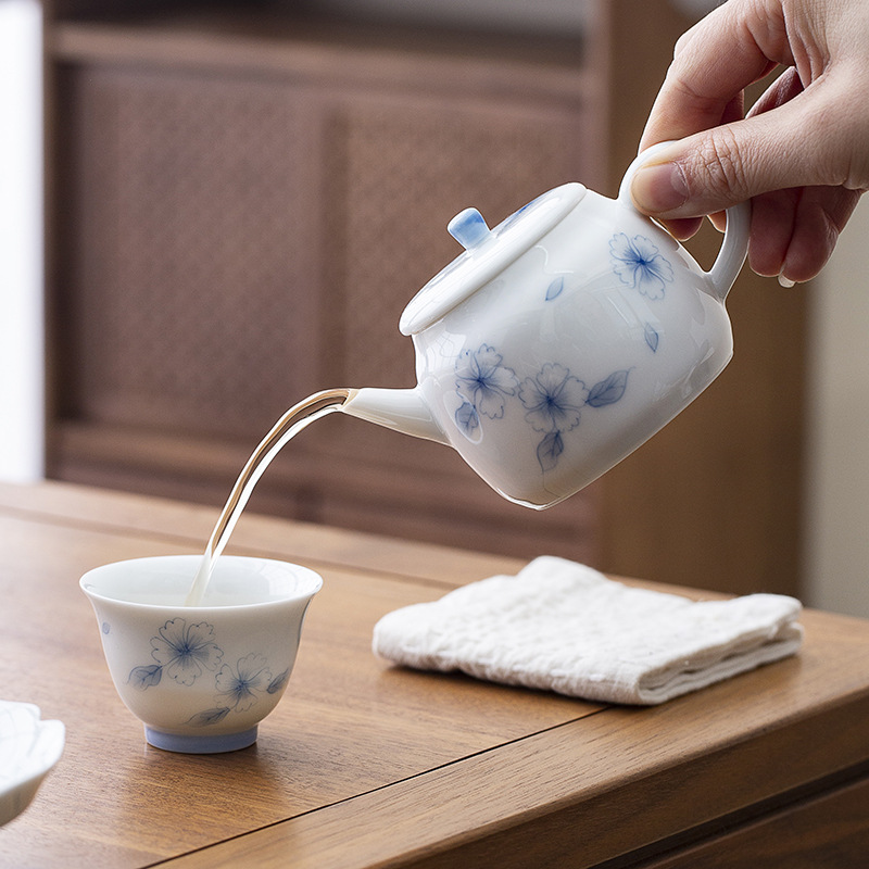 Bộ trà gốm sứ vẽ tay tráng men màu ấm pha trà bộ lọc đồ nhỏ ấm trà Kung Fu bộ ấm trà đơn giản gia dụng