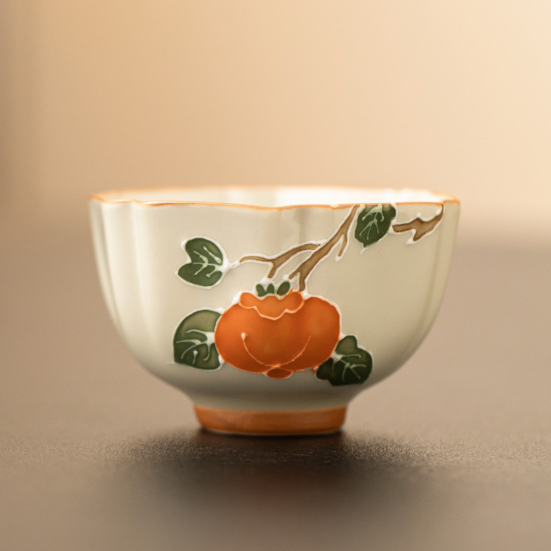 Vẽ tay hồng mơ cốc thu hải đường cốc trà gốm sứ cốc chủ sở hữu bộ trà kung fu gia dụng cốc trà uống trà dung tích lớn
