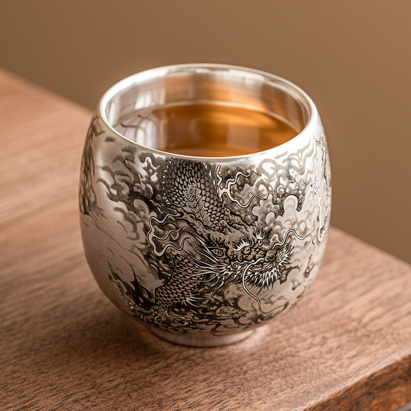 Dragon Opera Bead 999 sterling bạc sứ bào thai mạ bạc cốc trà Bộ trà Kung Fu cốc chủ sở hữu cốc đơn tách trà Tách Trà Cá Nhân