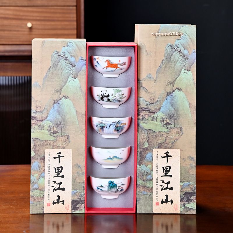 Bộ ấm chén trà Kung Fu sứ trắng, chén hình nón sứ giả ngọc, dùng trong nhà, chén nhỏ dùng để ngâm trà.