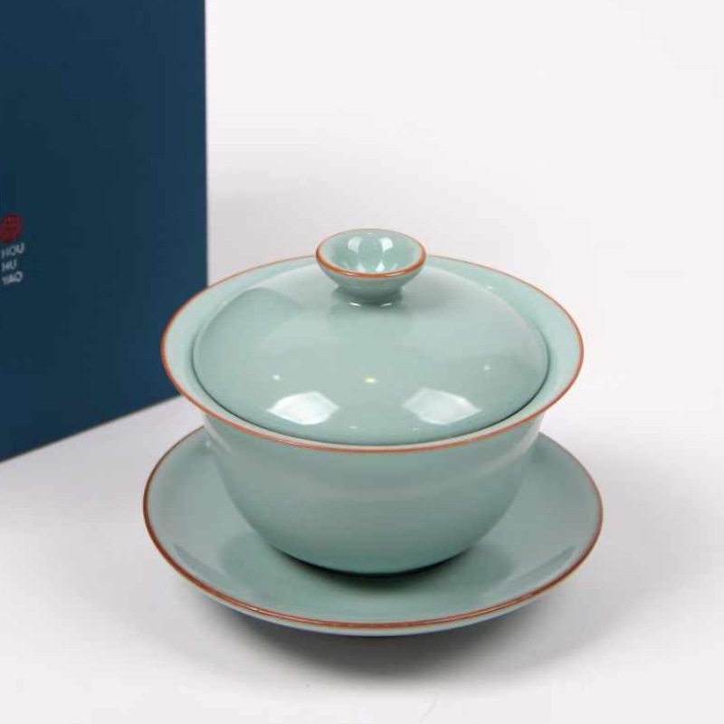 Bát có nắp lò Ru nhiệt độ cao, bát pha trà cốc ba tài cao cấp đơn, bộ ấm trà Kung Fu bằng sứ màu đặc có thể nuôi bằng gốm mở cỡ lớn