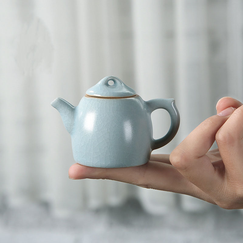 Ấm trà mini Deding Tianqing Ru Kiln Ấm đầu ngón tay Ấm trà bỏ túi gốm dung tích nhỏ Đồ trang trí chơi trà thú cưng có thể nâng cao