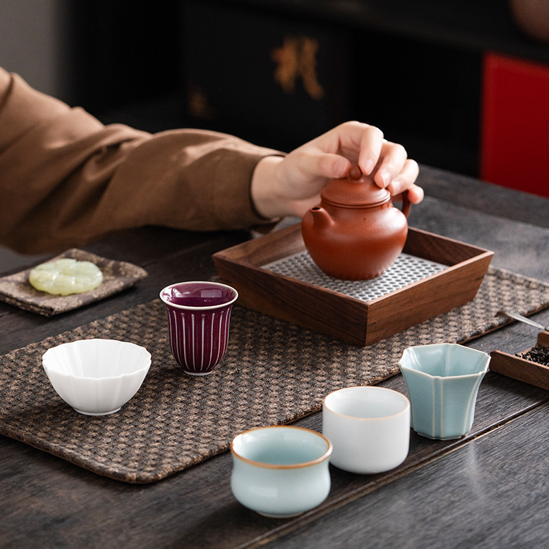 Năm bộ tách trà lò nung nổi tiếng Cốc chủ lò Ru Cốc đơn Mở lát có thể nâng cao gốm sứ Cốc trà Kung Fu Cốc trà