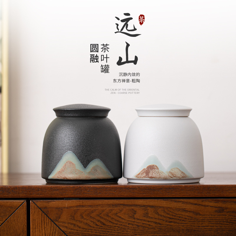 Tranh tráng men Màu Yuanshan Yuanrong Bồn đựng trà Trà Pu'er gia dụng vẽ tay Bồn đựng trà kín chống ẩm