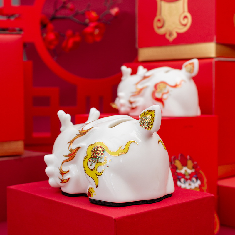 Đồ trang trí năm rồng Qian Qian Long sáng tạo Gốm con heo đất đồ trang trí con heo đất thu ngân cửa hàng khai trương quà tặng gia đình