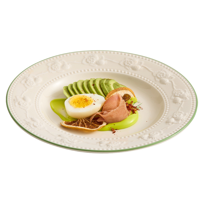 Đĩa đựng dâu dập nổi Đĩa đựng thức ăn gia dụng Đĩa canh gốm sứ sáng tạo Đĩa ăn hình tròn Bộ đồ ăn khách sạn cao cấp Đĩa nông hình tròn