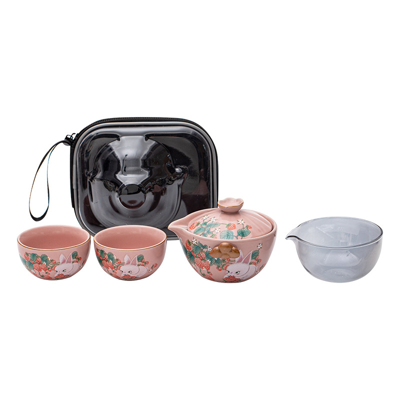 Cốc khách nhanh bằng gốm Sứ Ruyao màu be, một ấm hai cốc, Bộ trà du lịch ngoài trời có thể mở ra, Bộ Trà Di động