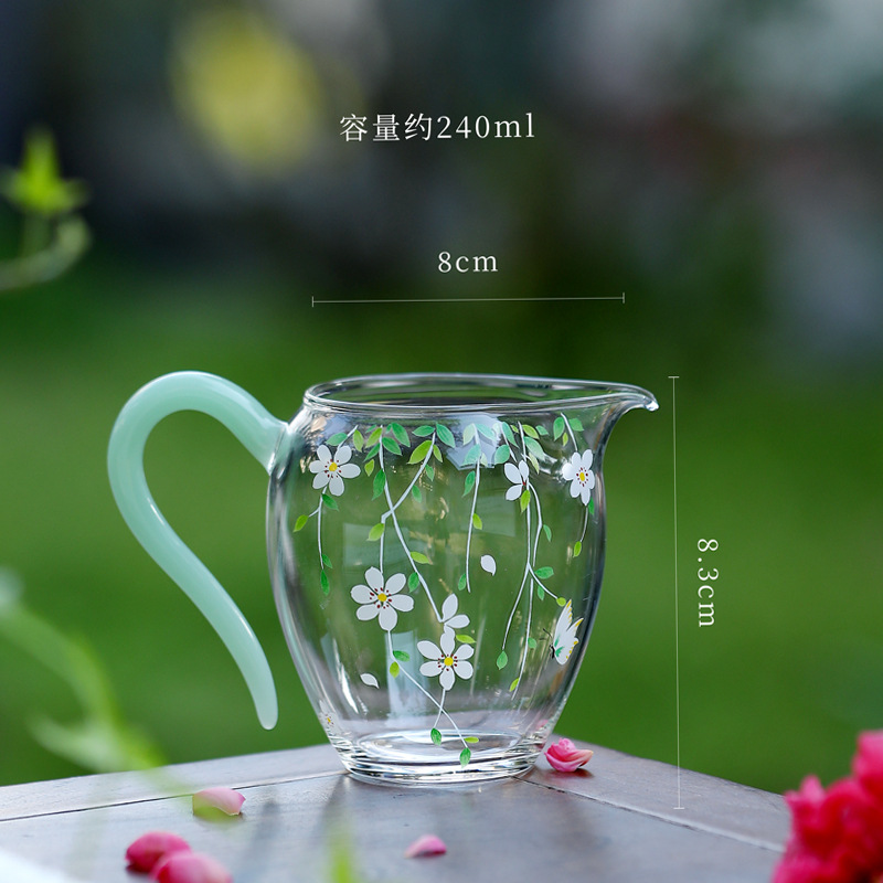 Ly trà công cộng, bộ chia trà Kung Fu, ly thủy tinh borosilicat cao cấp thủ công, dày dặn, chịu nhiệt, họa tiết cỏ.