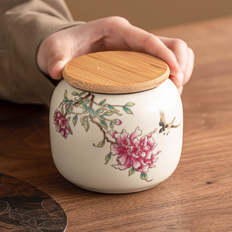 Bình đựng trà chống ẩm Ruyao Bình đựng mỡ lợn Bình đựng hoa mẫu đơn bằng gốm kín Bình đựng trà cầm tay nhỏ Bình rỗng