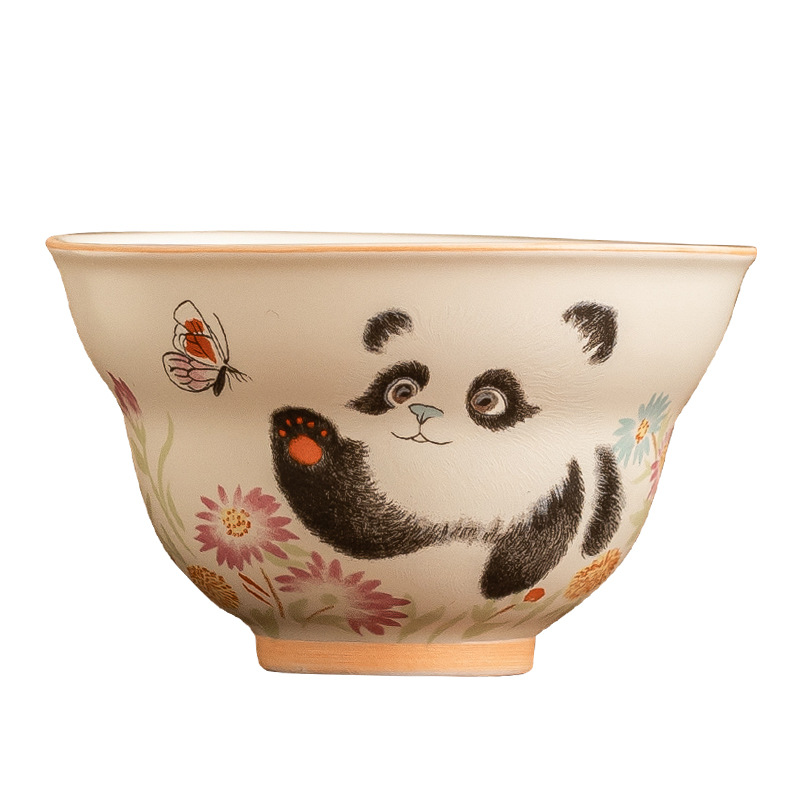 Cốc trà gấu trúc tráng men màu vàng cốc chủ nhân cốc trà Kung Fu dung tích lớn cốc trà gốm sứ cốc trà hộp quà