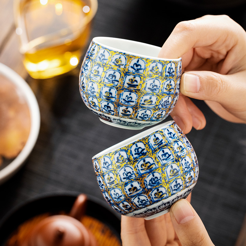 Cốc thiền nhỏ ngàn phật tráng men sứ cốc trà cốc chủ nhân tinh tế cao cấp chuyên dụng tách trà cốc trà bộ trà Kung Fu